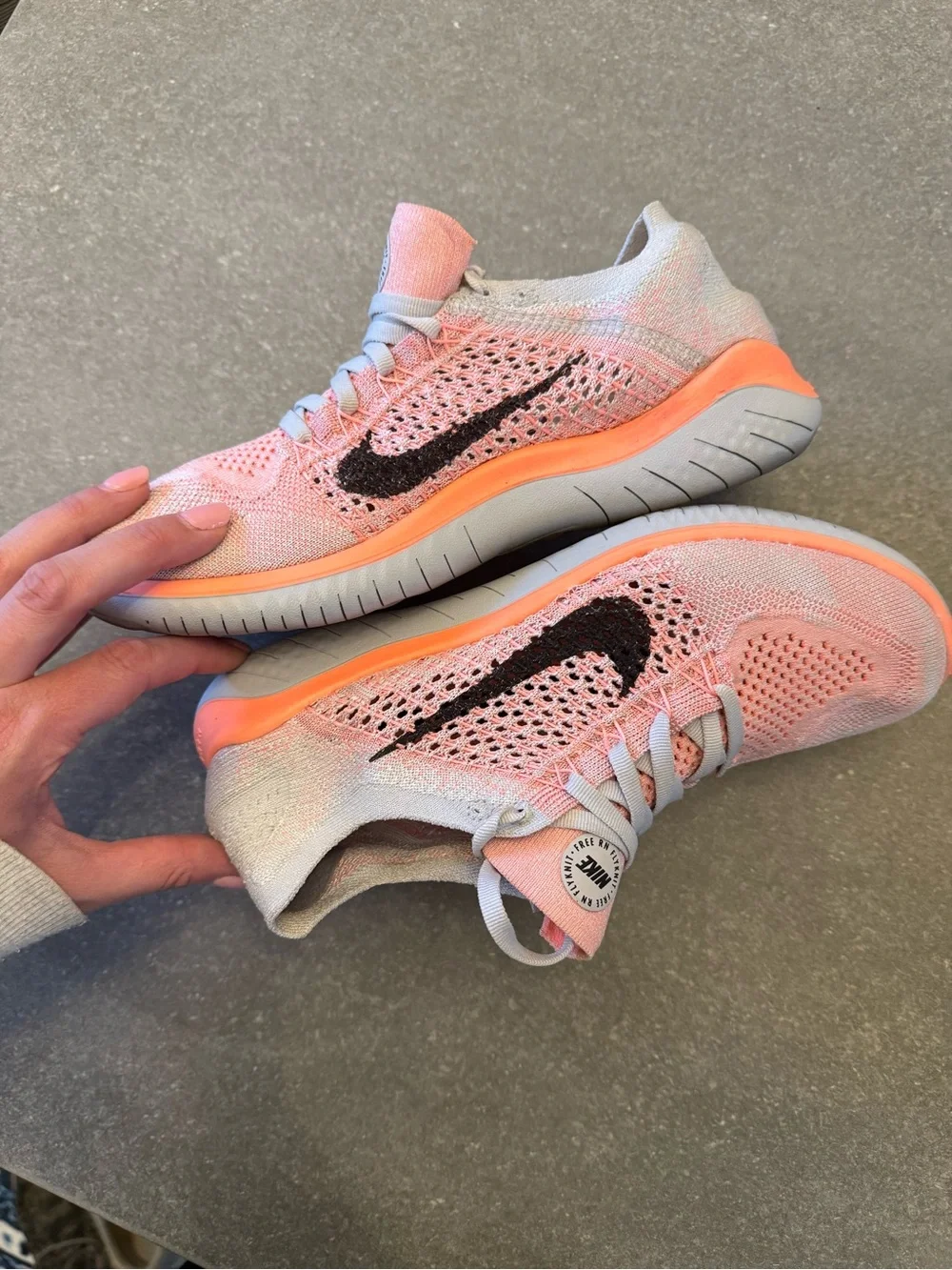 Nike Women’s Flyknit Running Sneakers - Coral Pink & Light Gray